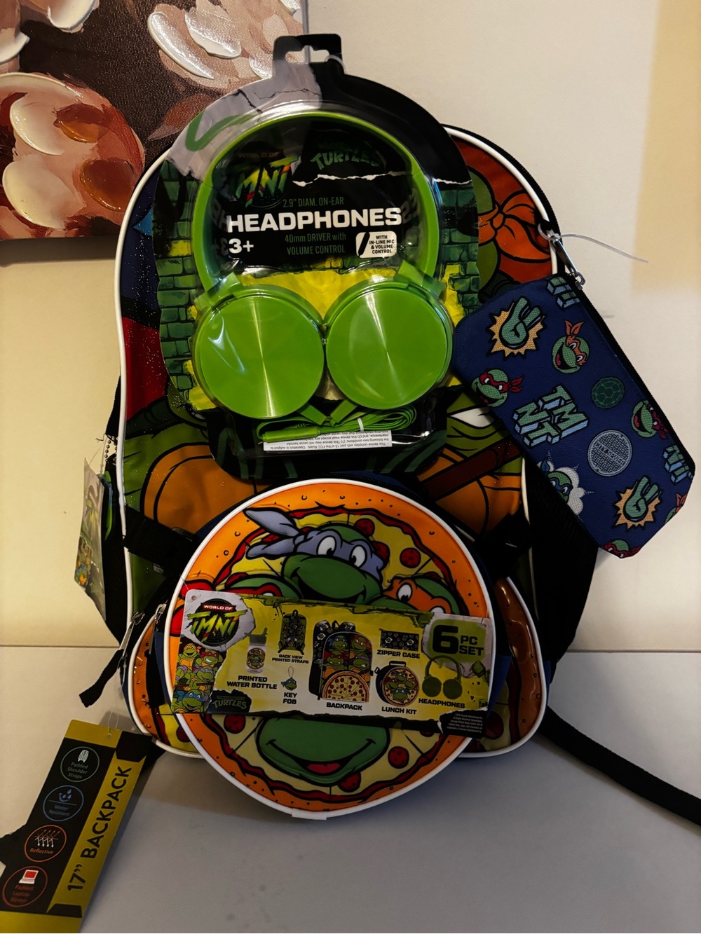 Teenage Mutant Ninja Turtles Kids Backpack Set with Bright Green Headphones